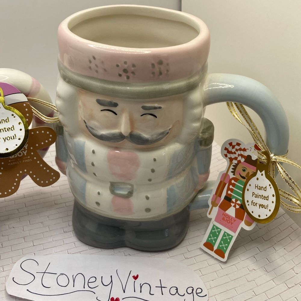 Holly & Joy Nutcracker Christmas Mug in Pastel Pink and blue